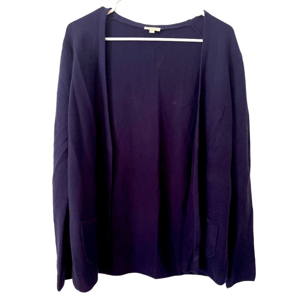 Talbots Navy Blue 100% Cotton Open Front Cardigan Sweater M